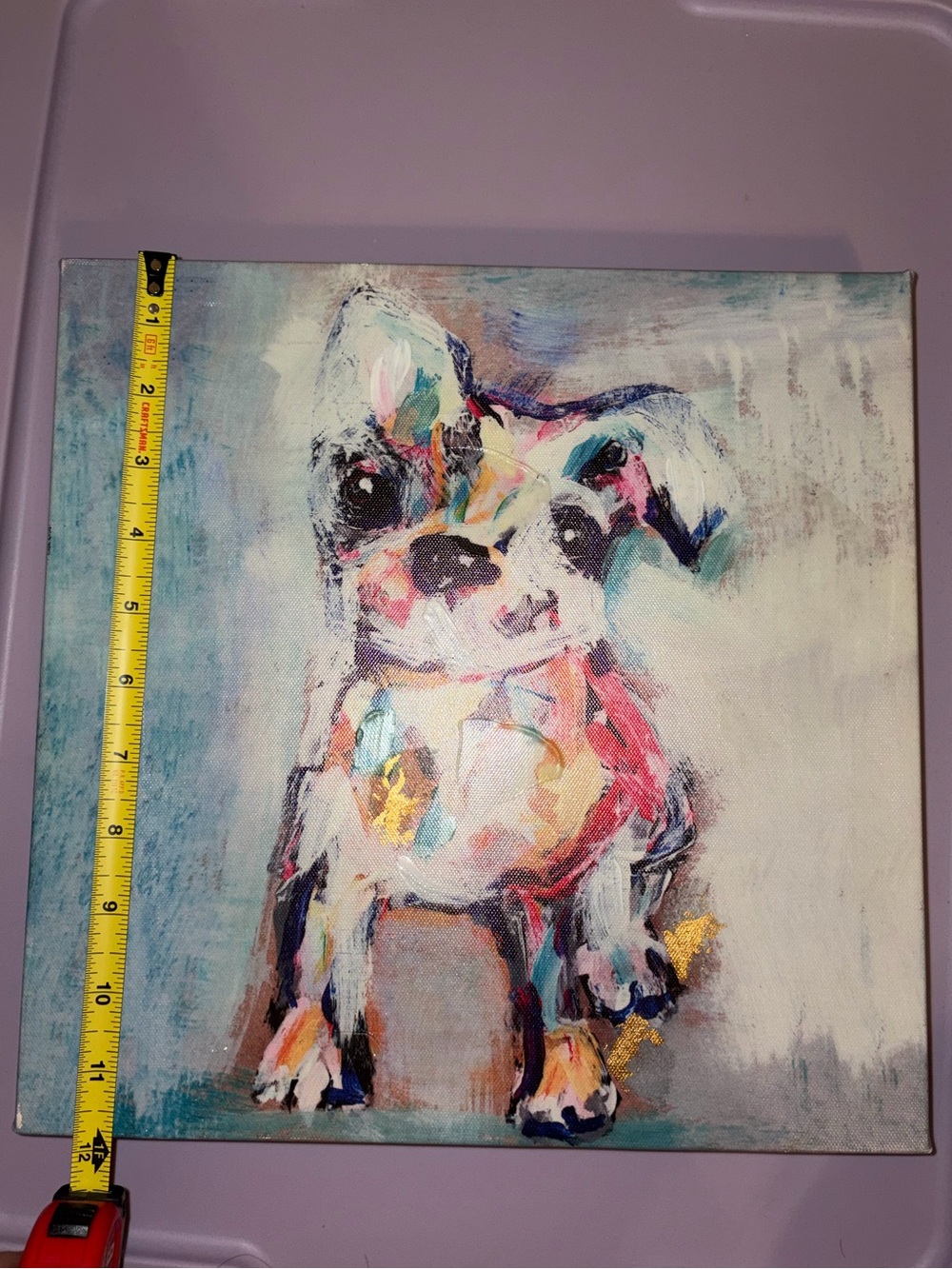 Colorful Abstract Puppy Canvas Wall Art - White, Pink, Blue